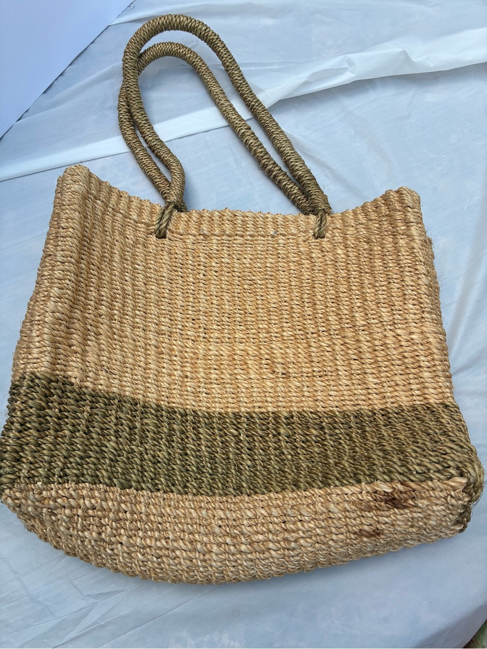 Woven Beach Tote Bag - Natural & Olive
